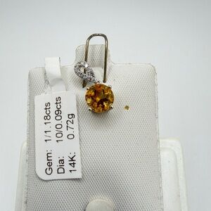 NWT 1.18cts round cut CITRINE with .09cts diamond accents in 14kt WG pendant!